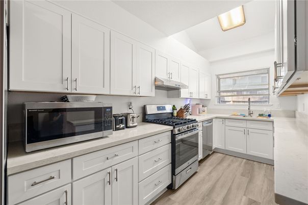 Interior, Kitchen, Stainless Steel Appliances, Wood Texture Flooring