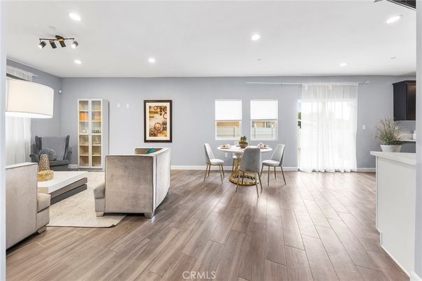 Dining room, Interior, Recessed Lighting, Wood Texture Flooring
