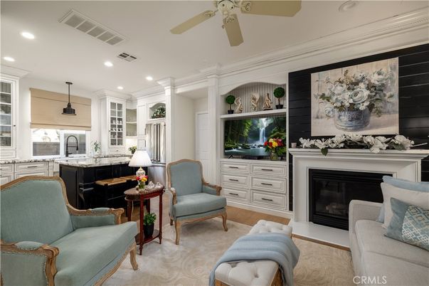 Fireplace, Interior, Kitchen, Living room, Recessed Lighting