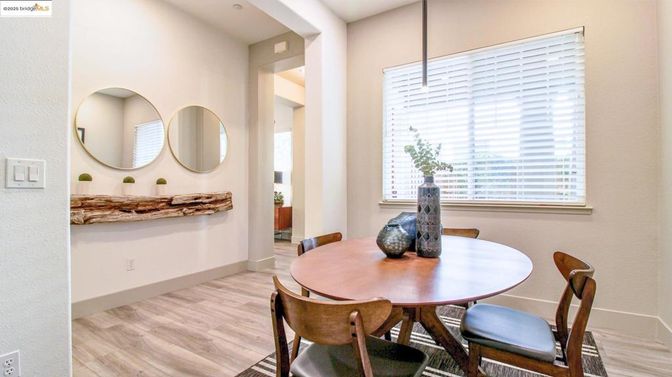 Dining room, Interior, Recessed Lighting, Wood Texture Flooring