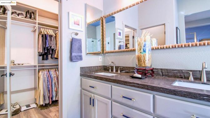 Bathroom, Dual Sink Vanities, Interior, Walk-in Closets, Wood Texture Flooring