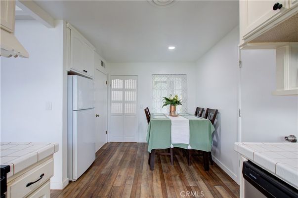 Dining room, Interior, Recessed Lighting, Wood Texture Flooring