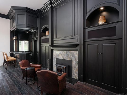 Fireplace, Interior, Recessed Lighting, Wood Texture Flooring