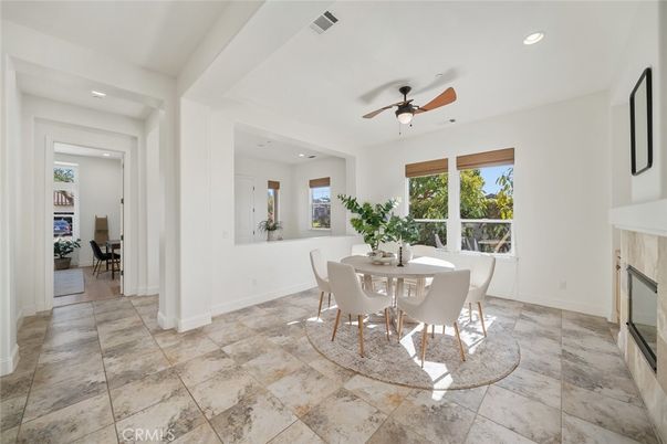 Dining room, Fireplace, Interior, Recessed Lighting