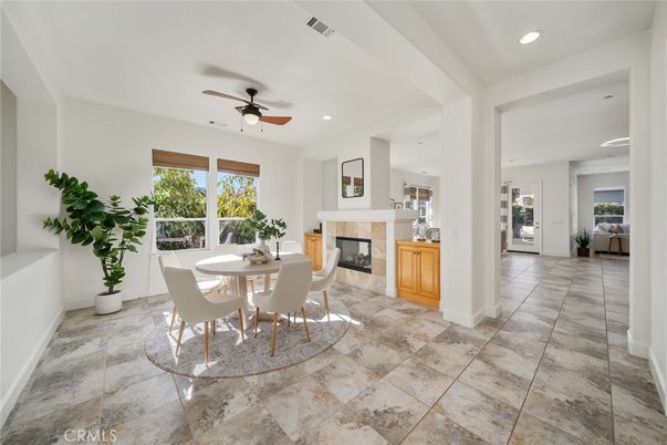 Dining room, Fireplace, Interior, Recessed Lighting