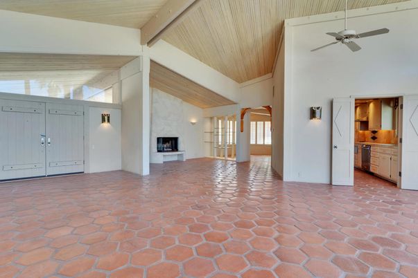 Empty room, Fireplace, Interior, Kitchen, Wooden Ceilings