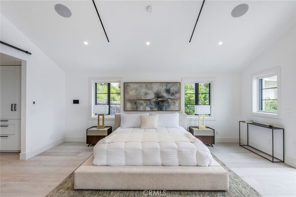 Bedroom, Interior, Recessed Lighting, Wood Texture Flooring