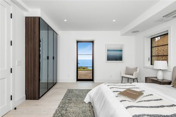 Bedroom, Interior, Recessed Lighting, Water, Wood Texture Flooring