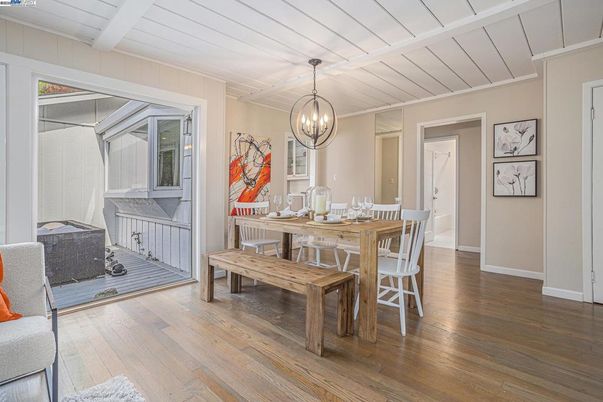 Chandelier, Dining room, Interior, Wood Texture Flooring