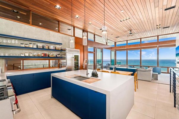 Interior, Kitchen, Pendant Lights, Recessed Lighting, Stainless Steel Appliances, Water, Wooden Ceilings