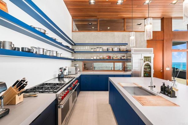 Interior, Kitchen, Pendant Lights, Recessed Lighting, Stainless Steel Appliances, Water, Wooden Ceilings