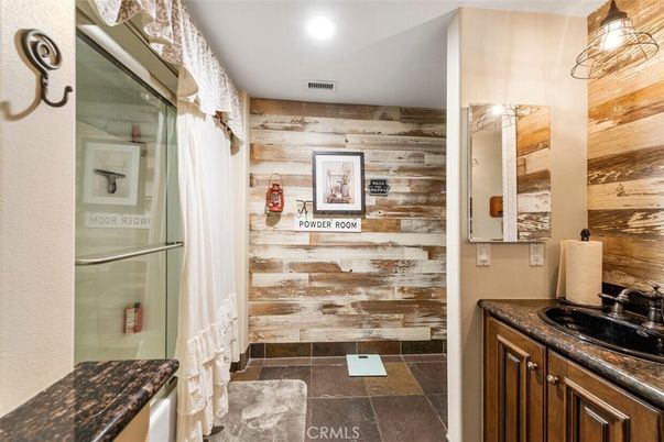 Bathroom, Glass Shower, Interior, Recessed Lighting, Wooden Walls