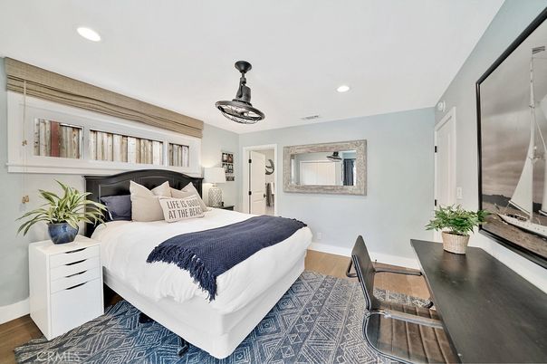 Bedroom, Interior, Recessed Lighting, Wood Texture Flooring