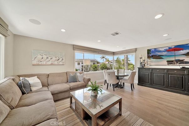 Dining room, Interior, Living room, Recessed Lighting, Wood Texture Flooring
