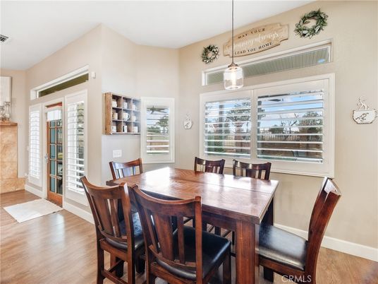 Dining room, Interior, Pendant Lights, Wood Texture Flooring