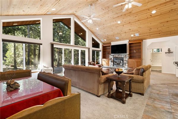 Fireplace, Interior, Living room, Recessed Lighting, Wooden Ceilings, Wooden Walls