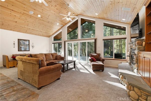 Fireplace, Interior, Living room, Recessed Lighting, Wooden Ceilings