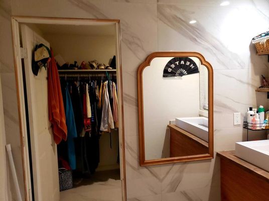 Bathroom, Interior, Marble, Recessed Lighting, Walk-in Closets