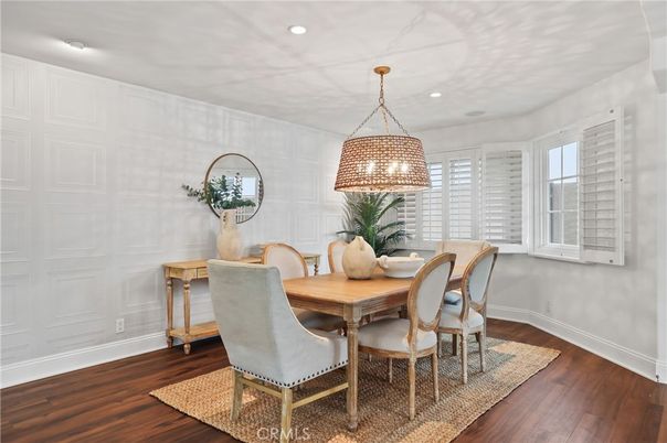 Dining room, Interior, Recessed Lighting, Wood Texture Flooring
