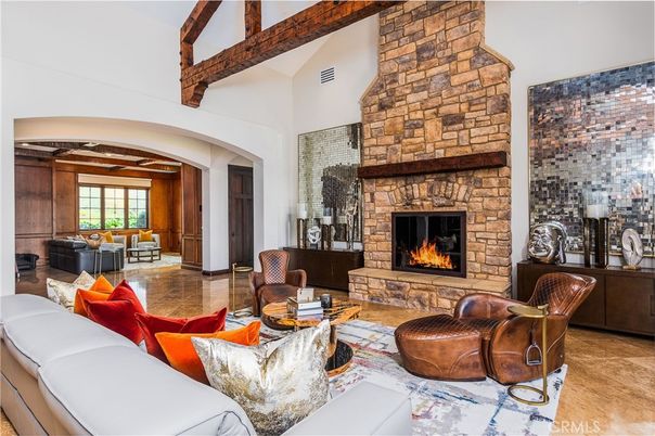 Fireplace, Interior, Living room, Stone Walls, Wooden Beams