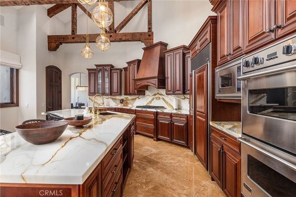 Interior, Kitchen, Pendant Lights, Stainless Steel Appliances, Wooden Beams