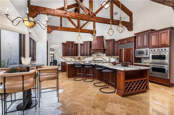 Interior, Kitchen, Pendant Lights, Stainless Steel Appliances, Wooden Beams