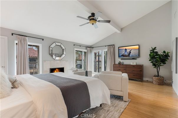 Bedroom, Fireplace, Interior, Wood Texture Flooring
