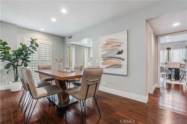 Dining room, Interior, Recessed Lighting, Wood Texture Flooring