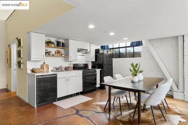 Dining room, Interior, Kitchen, Recessed Lighting, Stainless Steel Appliances, Wood Texture Flooring