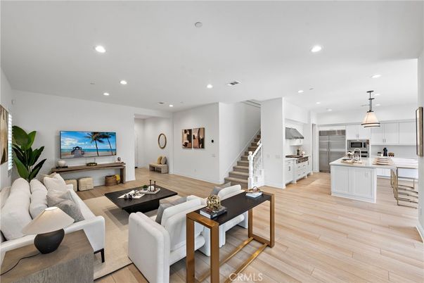 Interior, Kitchen, Living room, Pendant Lights, Recessed Lighting, Stainless Steel Appliances, Wood Texture Flooring