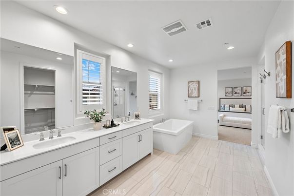 Bathroom, Dual Sink Vanities, Free Standing Baths, Interior, Recessed Lighting