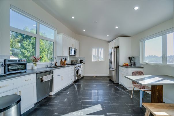 Interior, Kitchen, Marble, Recessed Lighting, Stainless Steel Appliances