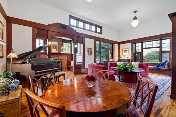 Dining room, Interior, Living room, Pendant Lights, Piano, Wood Texture Flooring