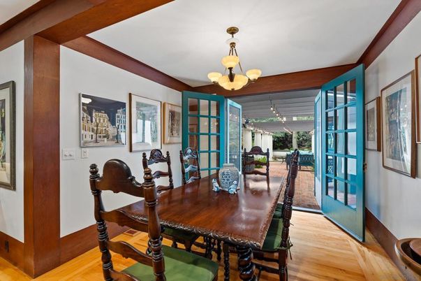 Chandelier, Dining room, Interior, Wood Texture Flooring