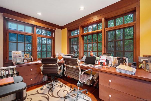 Home Office, Interior, Recessed Lighting, Wood Texture Flooring