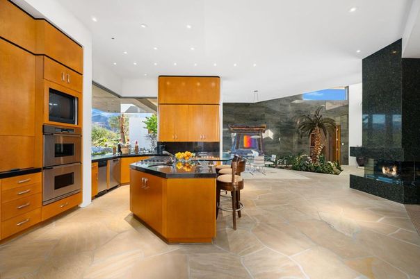 Fireplace, Interior, Kitchen, Pendant Lights, Recessed Lighting, Stainless Steel Appliances