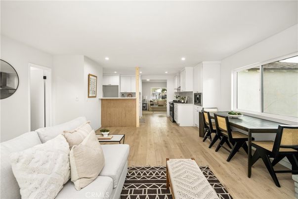 Dining room, Interior, Kitchen, Living room, Recessed Lighting, Wood Texture Flooring