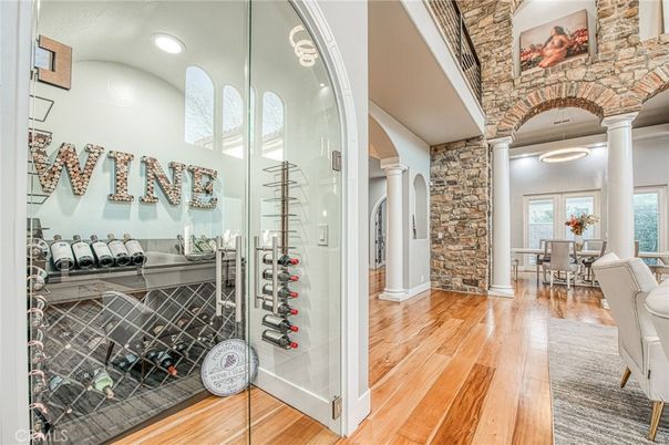 Dining room, Interior, Pendant Lights, Recessed Lighting, Stone Walls, Wood Texture Flooring