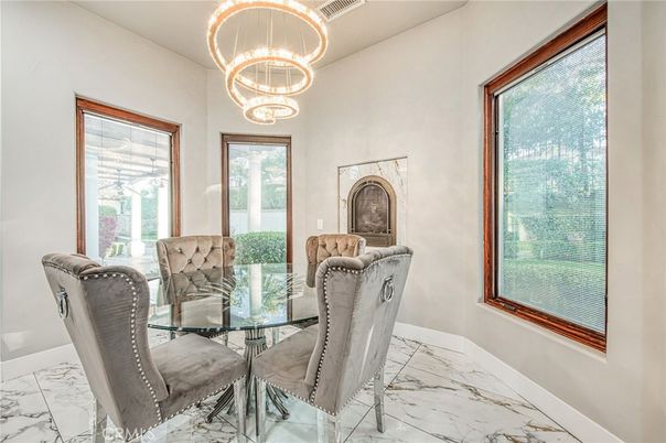 Dining room, Interior, Marble, Pendant Lights