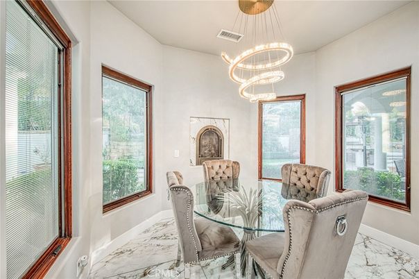 Dining room, Interior, Marble, Pendant Lights