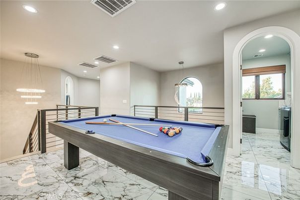 Billiard Table, Game Room, Interior, Marble, Pendant Lights, Recessed Lighting