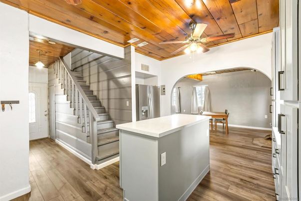 Interior, Kitchen, Pendant Lights, Wooden Ceilings, Wood Texture Flooring