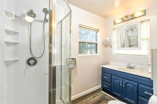 Bathroom, Glass Shower, Interior, Wood Texture Flooring