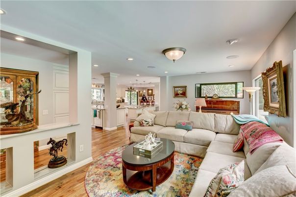 Interior, Kitchen, Living room, Pendant Lights, Recessed Lighting, Wood Texture Flooring