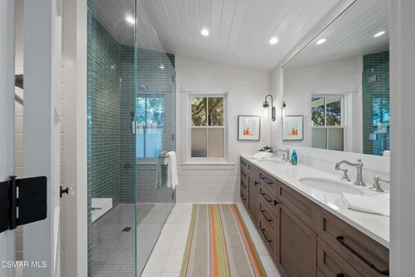 Bathroom, Dual Sink Vanities, Glass Shower, Interior, Recessed Lighting