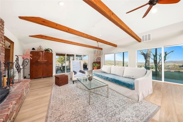 Interior, Living room, Recessed Lighting, Water, Wooden Beams, Wood Texture Flooring