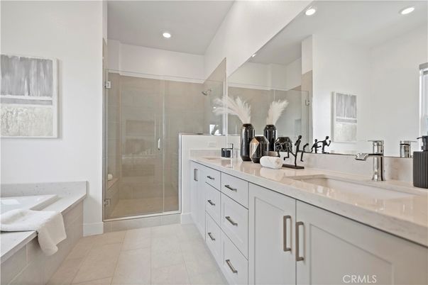 Bathroom, Dual Sink Vanities, Glass Shower, Interior, Recessed Lighting