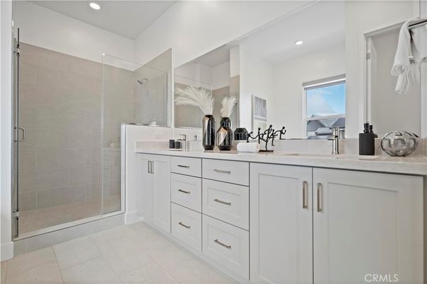Bathroom, Dual Sink Vanities, Glass Shower, Interior, Recessed Lighting