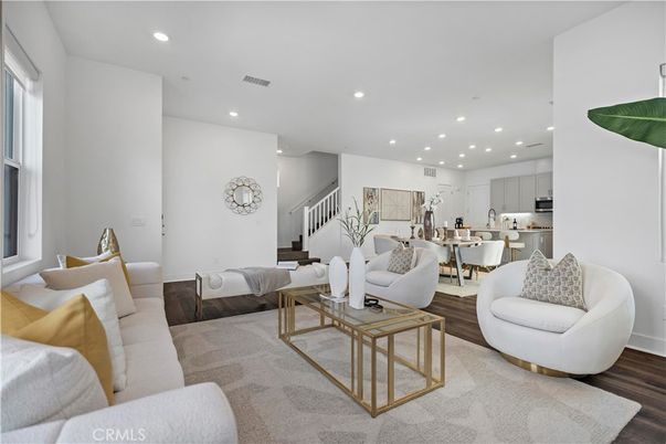Dining room, Interior, Kitchen, Living room, Recessed Lighting, Wood Texture Flooring