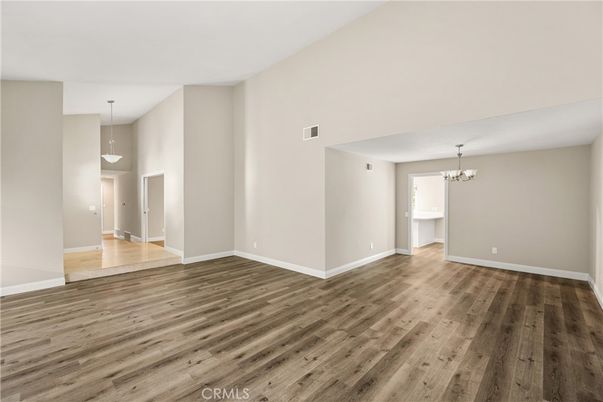 Chandelier, Empty room, Interior, Pendant Lights, Wood Texture Flooring